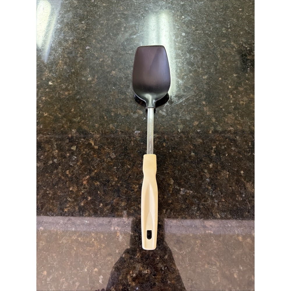 Vintage Kitchen Utensil Spoon Beige Handle Black Spoon 12" MCM Kitchen Serving